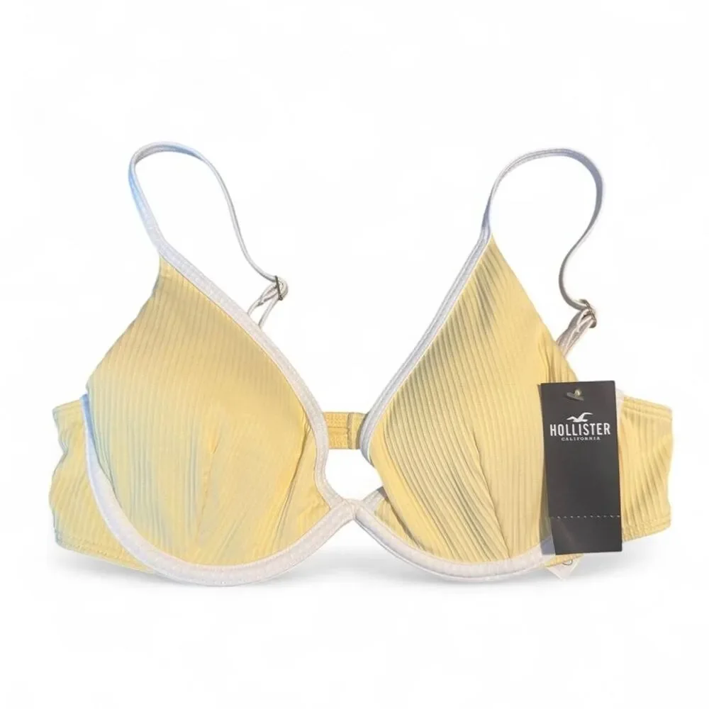 Hollister Yellow Ribbed Bikini Top NWT Size S White Trim Swimwear